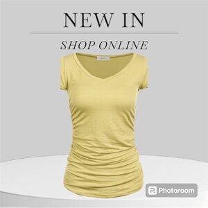 NWOT  Clemonce V-Neck Ruched Shirred Top Size M